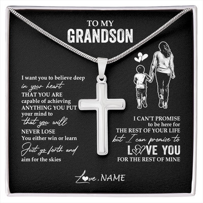 Stainless Cross Necklace Stainless Steel | 1 | Personalized To My Grandson Necklace You Will Never Lose From Grandma Gigi Grandson Birthday Gifts Graduation Christmas Customized Gift Box Message Card | siriusteestore