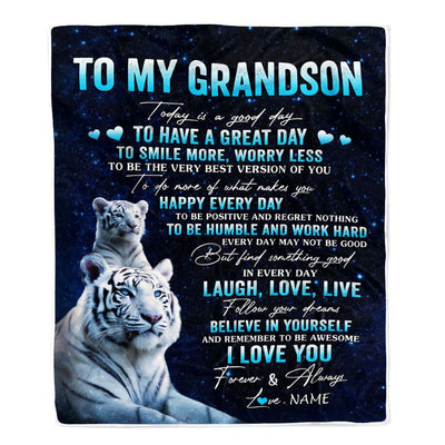 Personalized To My Grandson Tiger Blanket From Grandma Grandpa Today Is A Good Day Grandson Gifts Birthday Graduation Christmas Customized Fleece Blanket | siriusteestore