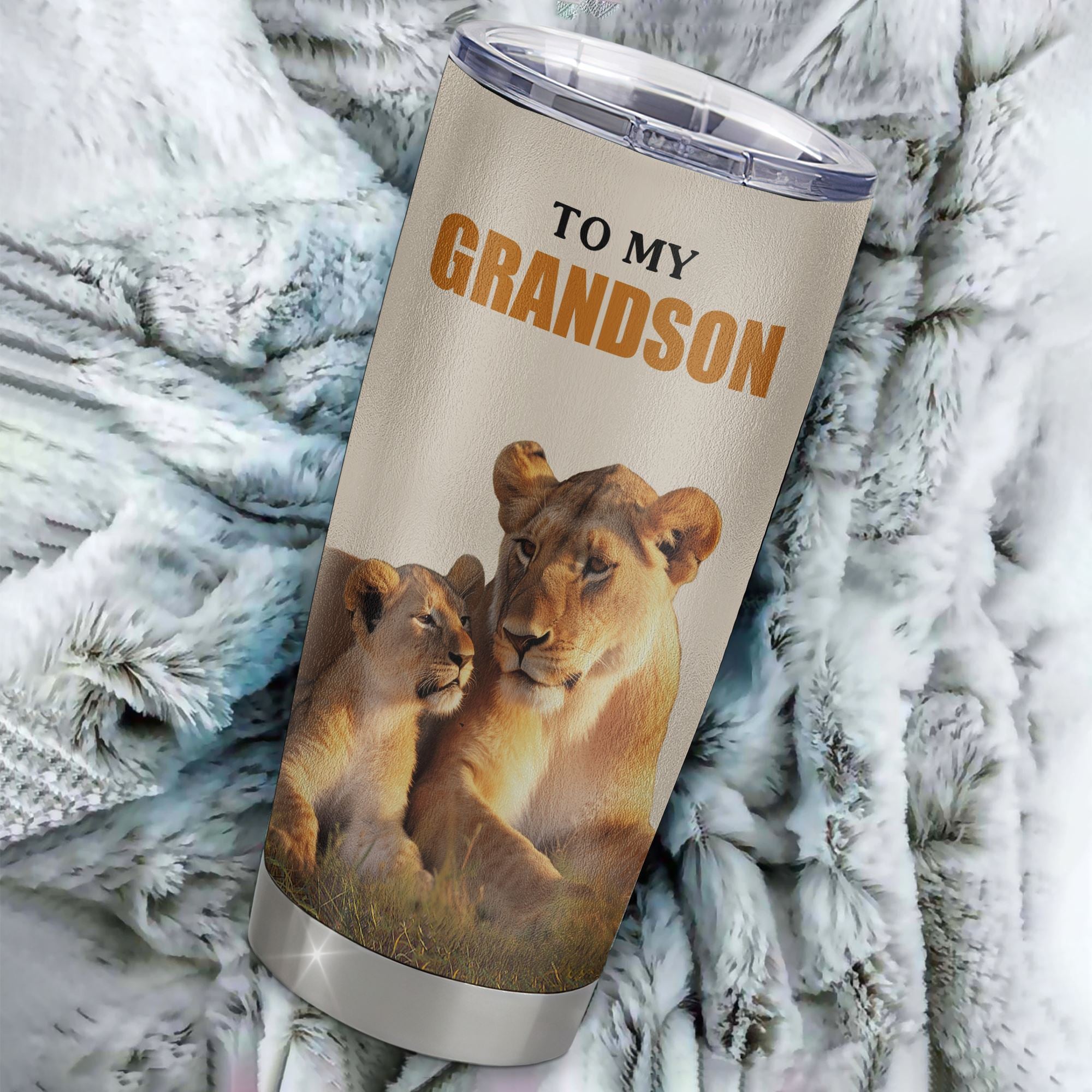 Personalized To My Grandson Tumbler Cup From Grandma Granny Whenever You Fell Overwhelmed Lion Grandson Birthday Gifts Graduation Christmas Custom Travel Mug | siriusteestore