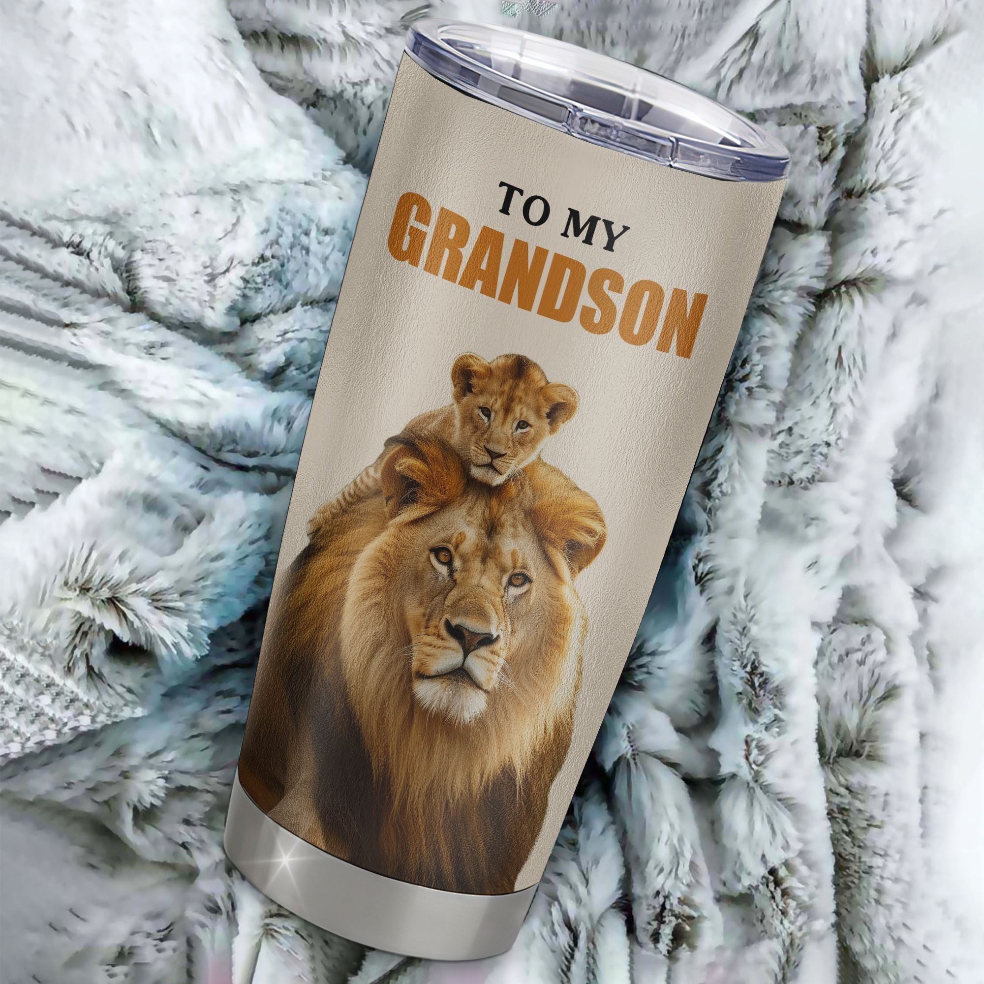 Personalized To My Grandson Tumbler Cup From Grandpa Papa Whenever You Fell Overwhelmed Lion Grandson Birthday Gifts Graduation Christmas Custom Travel Mug | siriusteestore