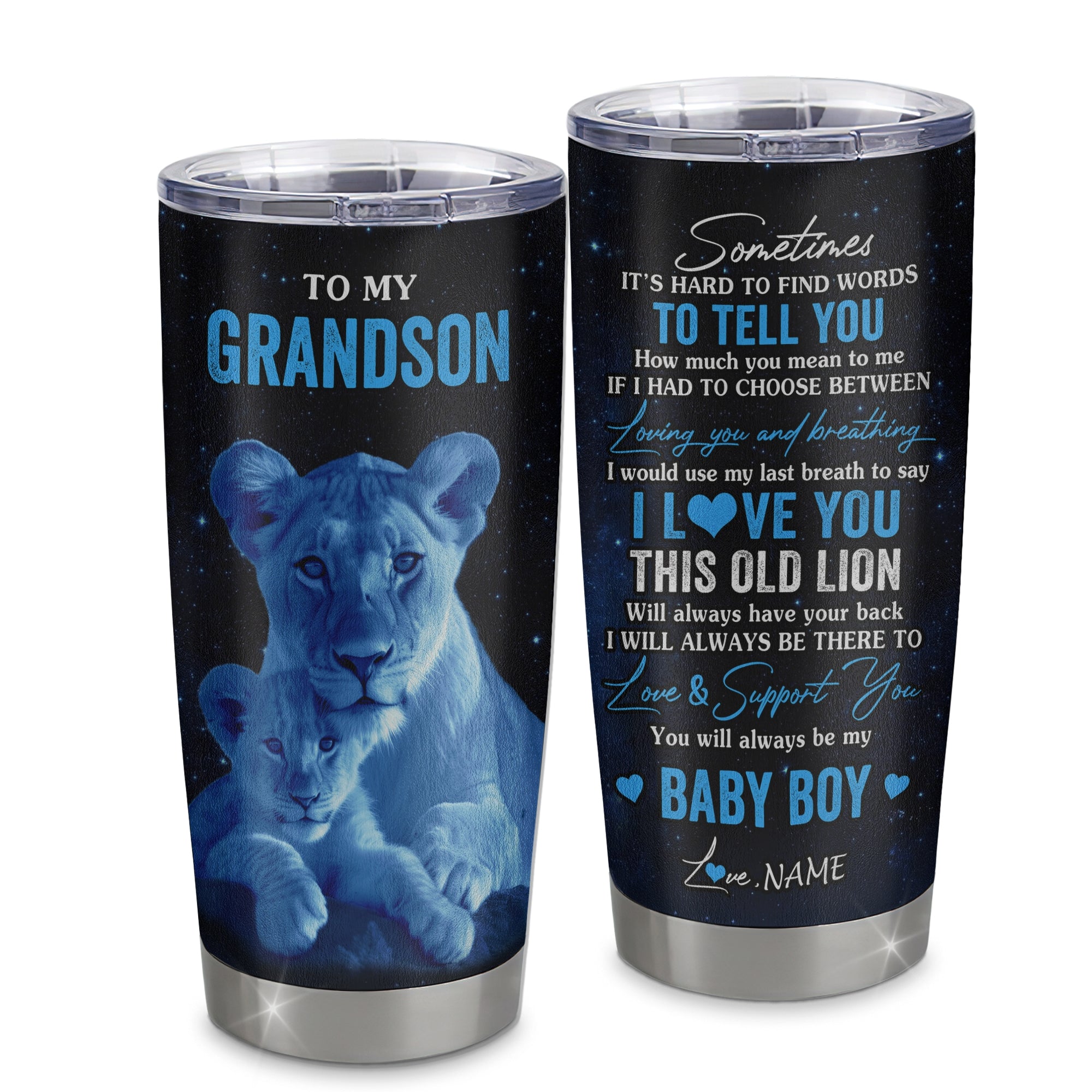 Personalized To My Grandson Tumbler From Grandma Gigi Stainless Steel Cup I Love You This Old Lion Grandson Birthday Graduation Christmas Travel Mug | siriusteestore