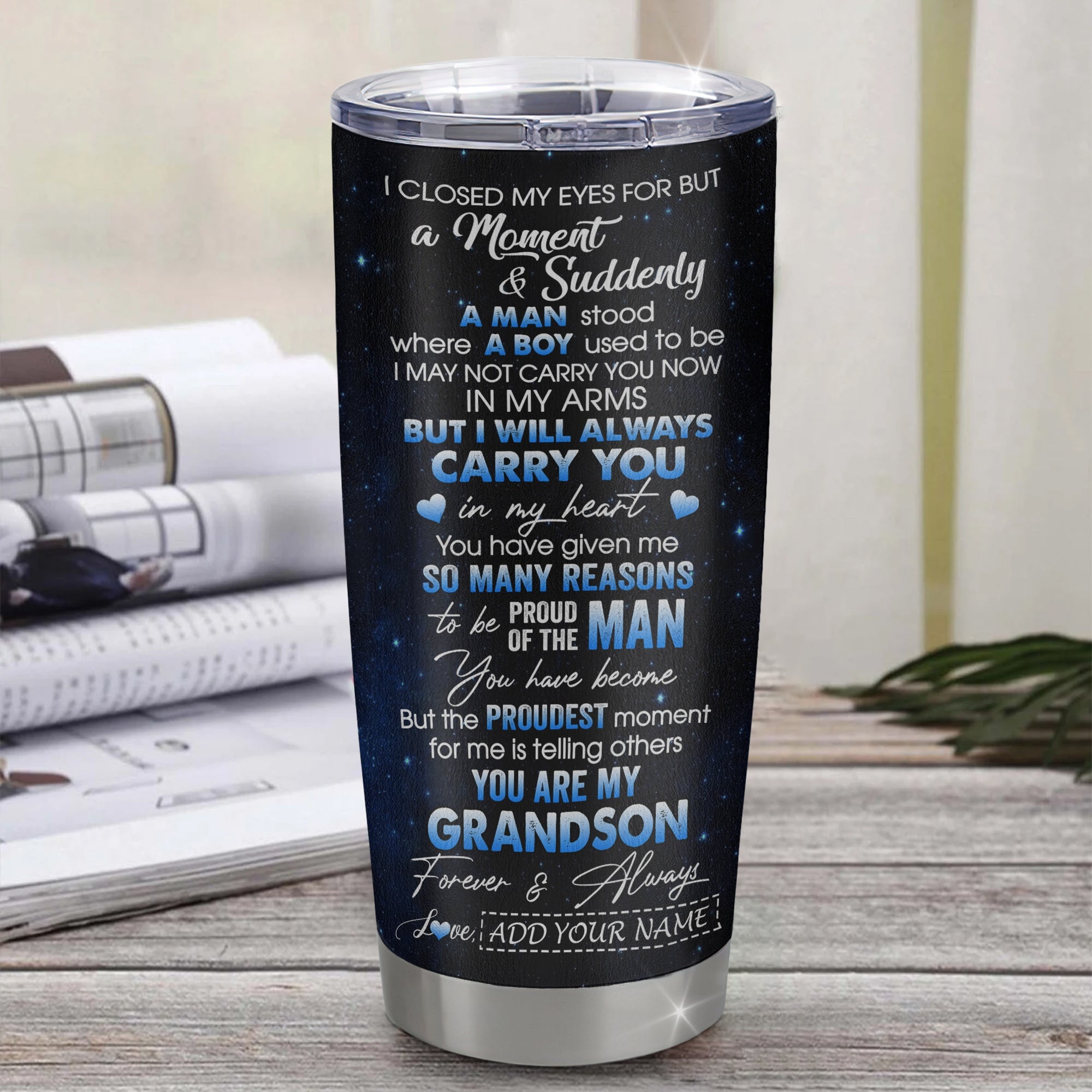 Personalized To My Grandson Tumbler From Grandma Grandpa I Close My Eyes White Tiger Grandson Birthday Gifts Graduation Christmas Sentimental Gift Stainless Mug | siriusteestore
