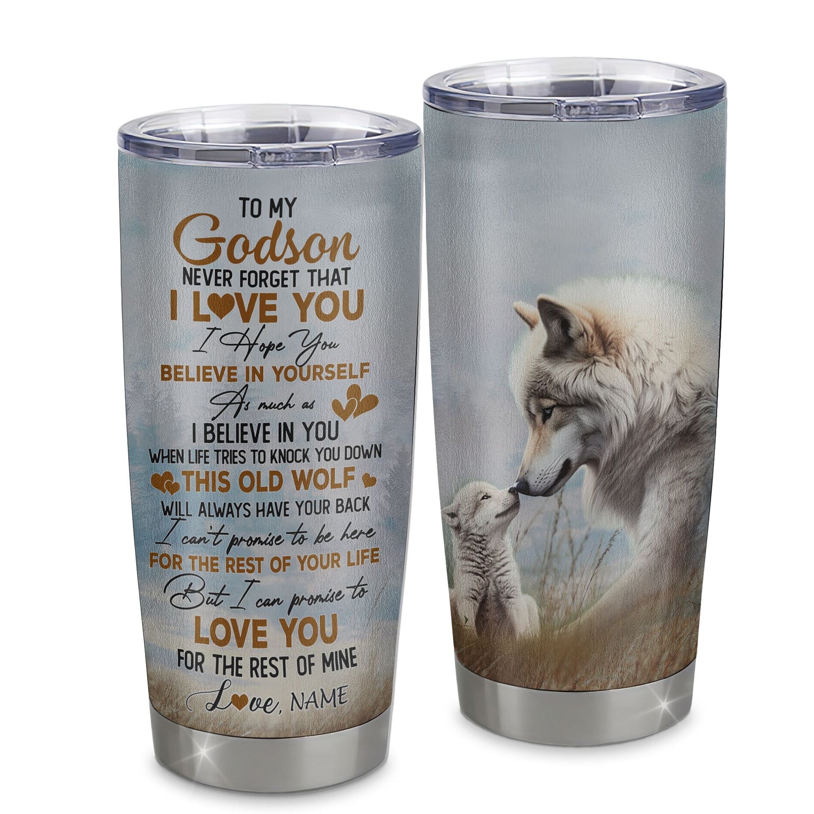 Personalized To My Grandson Tumbler From Grandma Grandpa Never Forget That I Love You Wolf Grandson Birthday Gifts Graduation Christmas Custom Travel Mug | siriusteestore