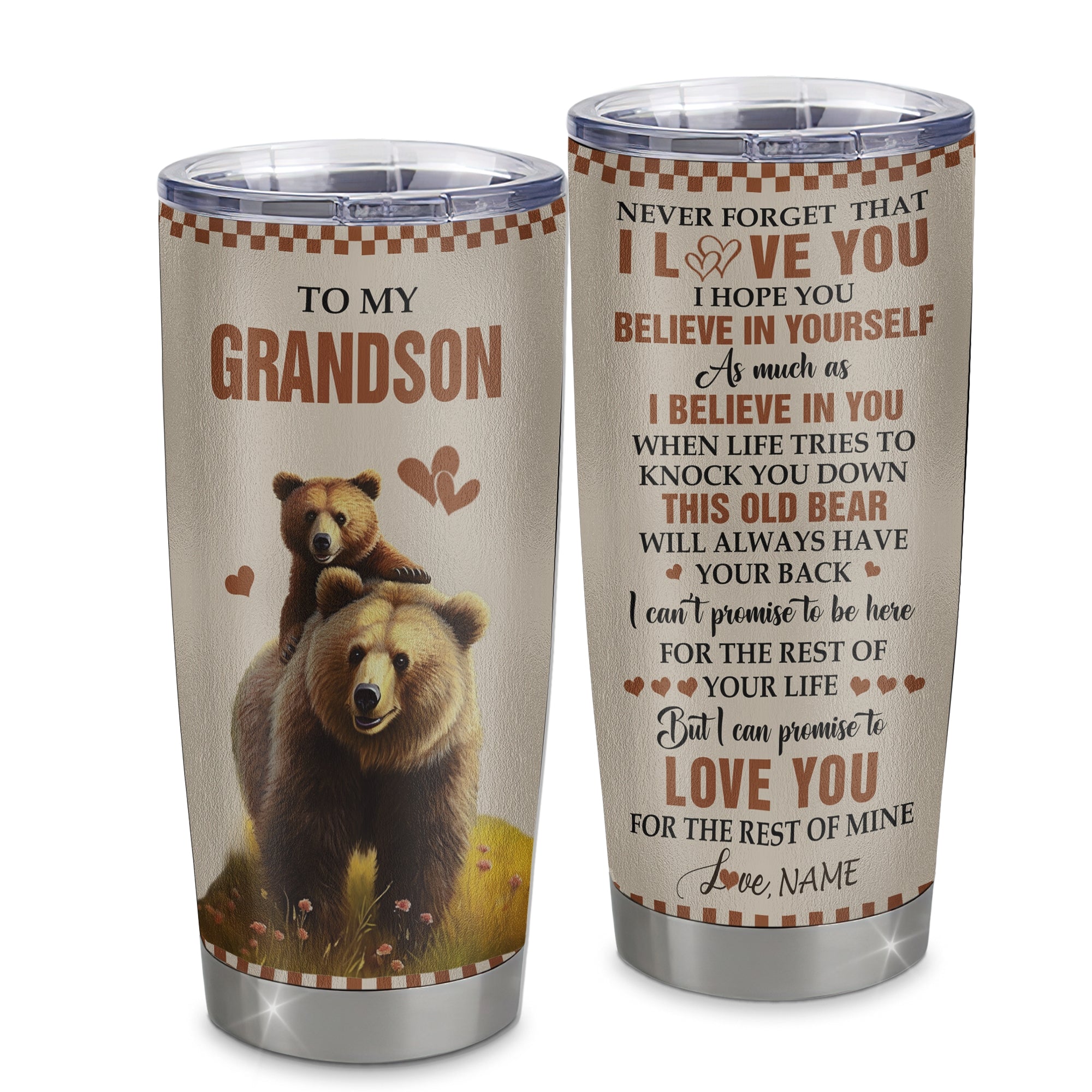Personalized To My Grandson Tumbler From Grandma Grandpa Stainless Steel Cup This Old Bear Love You Grandson Birthday Gifts Graduation Christmas Custom Travel Mug | siriusteestore