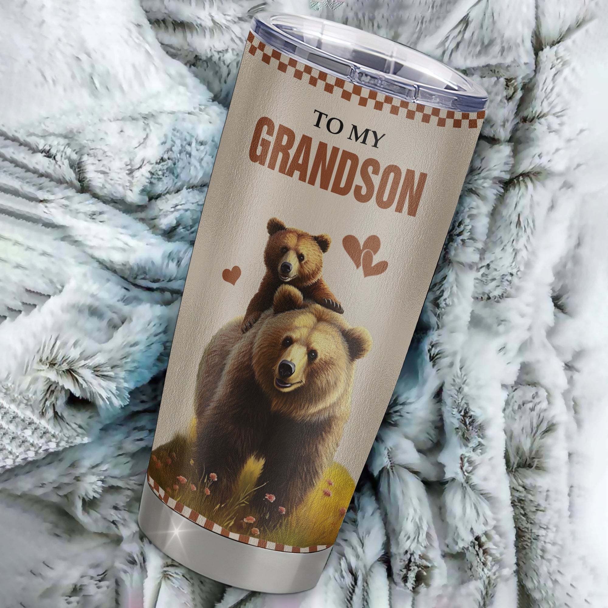 Personalized To My Grandson Tumbler From Grandma Grandpa Stainless Steel Cup This Old Bear Love You Grandson Birthday Gifts Graduation Christmas Custom Travel Mug | siriusteestore