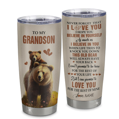Personalized To My Grandson Tumbler From Grandma Grandpa Stainless Steel Cup This Old Bear Love You Grandson Birthday Gifts Graduation Christmas Custom Travel Mug | siriusteestore