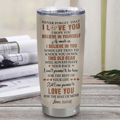 Personalized To My Grandson Tumbler From Grandma Grandpa Stainless Steel Cup This Old Bear Love You Grandson Birthday Gifts Graduation Christmas Custom Travel Mug | siriusteestore