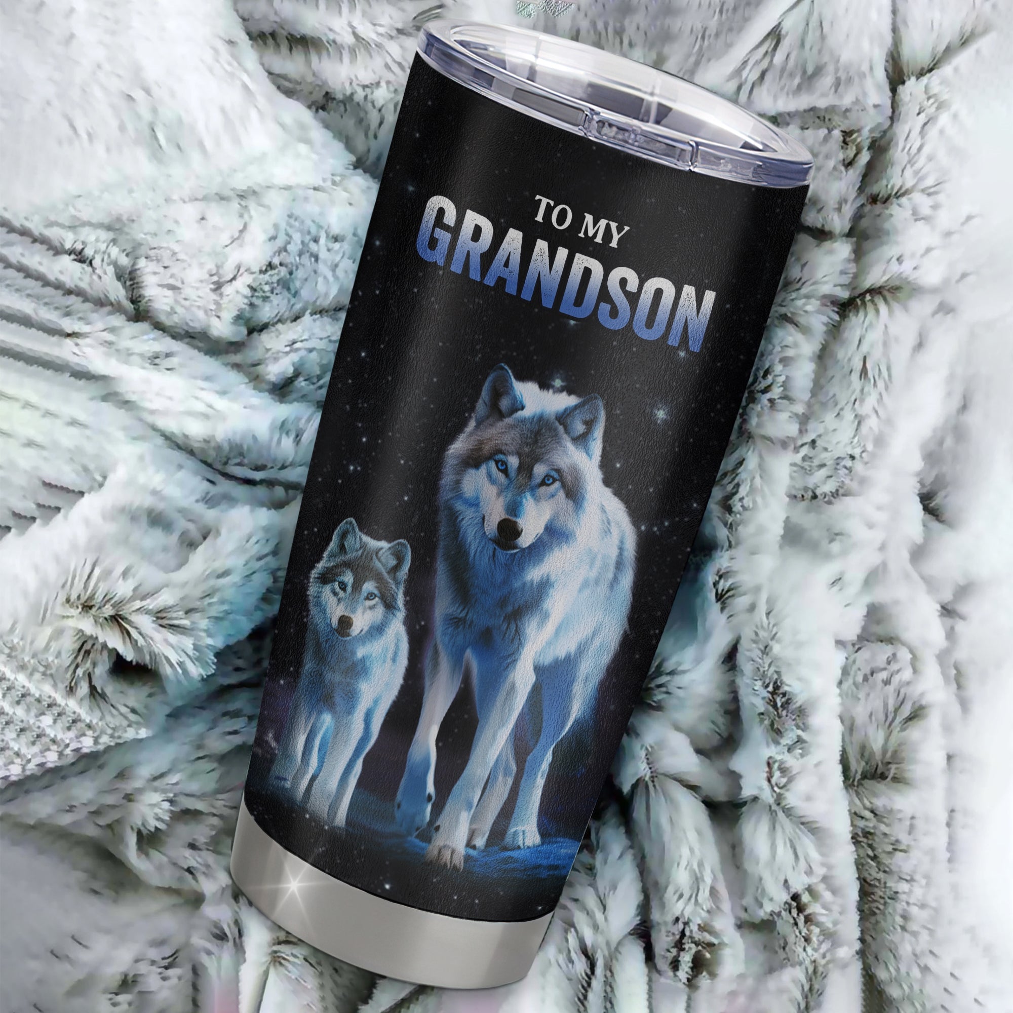 Personalized To My Grandson Tumbler From Grandma Grandpa Stainless Steel Cup Whenever You Feel Wolf Grandson Birthday Gifts Graduation Christmas Custom Travel Mug | siriusteestore