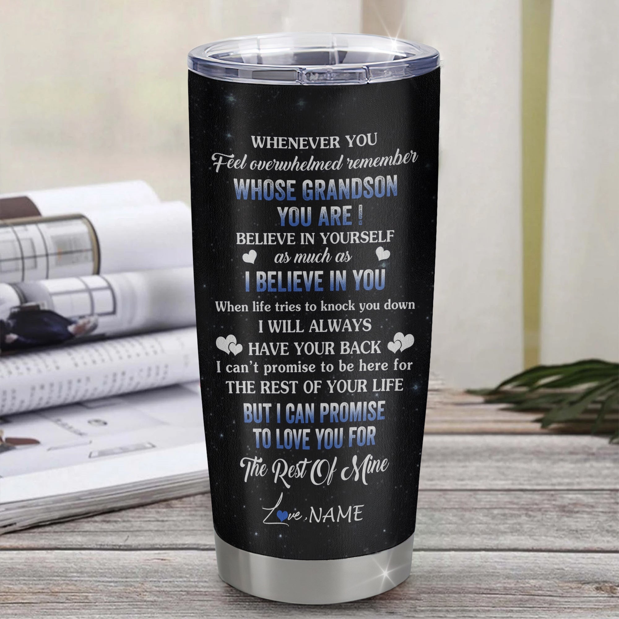 Personalized To My Grandson Tumbler From Grandma Grandpa Stainless Steel Cup Whenever You Feel Wolf Grandson Birthday Gifts Graduation Christmas Custom Travel Mug | siriusteestore
