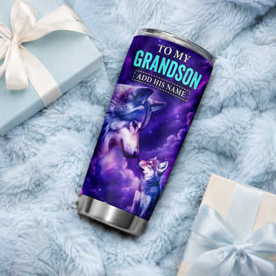 Personalized To My Grandson Tumbler From Grandma Grandpa Wolf Never Forget I Love You Grandson Birthday Gifts Graduation Christmas Custom Stainless Steel Travel Mug | siriusteestore