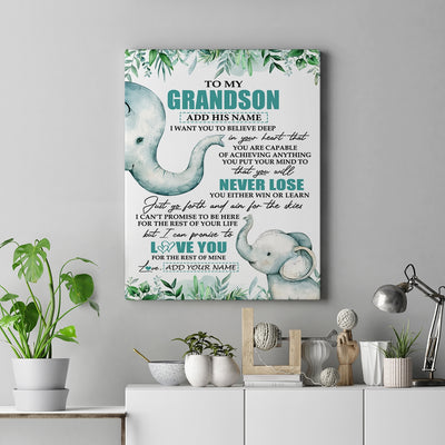Personalized To My Grandson Tumbler From Grandma Grandpa You Will Never Lose Elephant Grandson Birthday Gifts Graduation Christmas Custom Wall Art Print Framed Canvas | siriusteestore