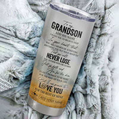 Personalized To My Grandson Tumbler From Grandma Grandpa You Will Never Lose Horse Grandson Birthday Gifts Graduation Christmas Custom Stainless Steel Cup Travel Mug | siriusteestore