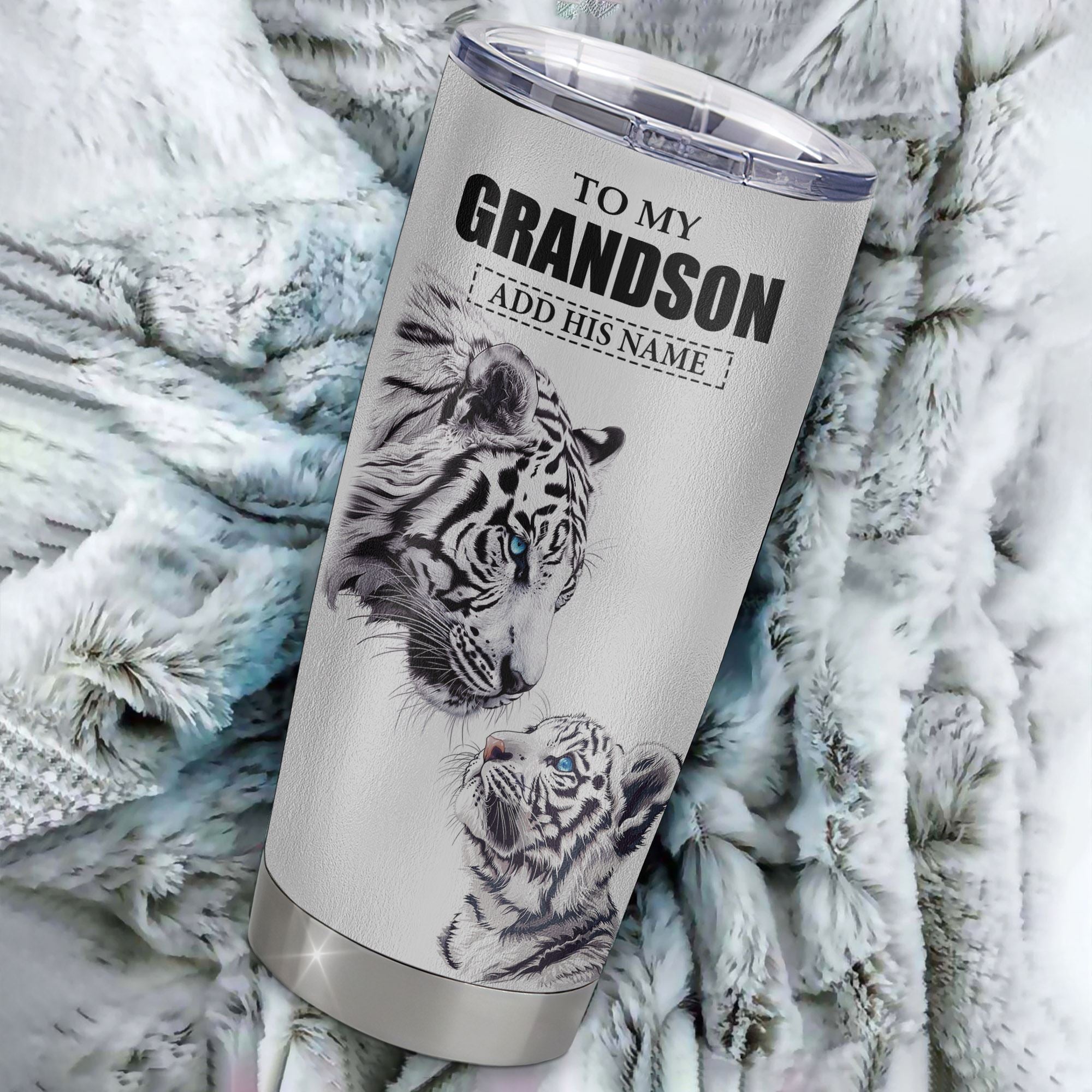Personalized To My Grandson Tumbler From Grandma Grandpa You Will Never Lose White Tiger Grandson Birthday Gifts Graduation Christmas Custom Cup Travel Mug | siriusteestore