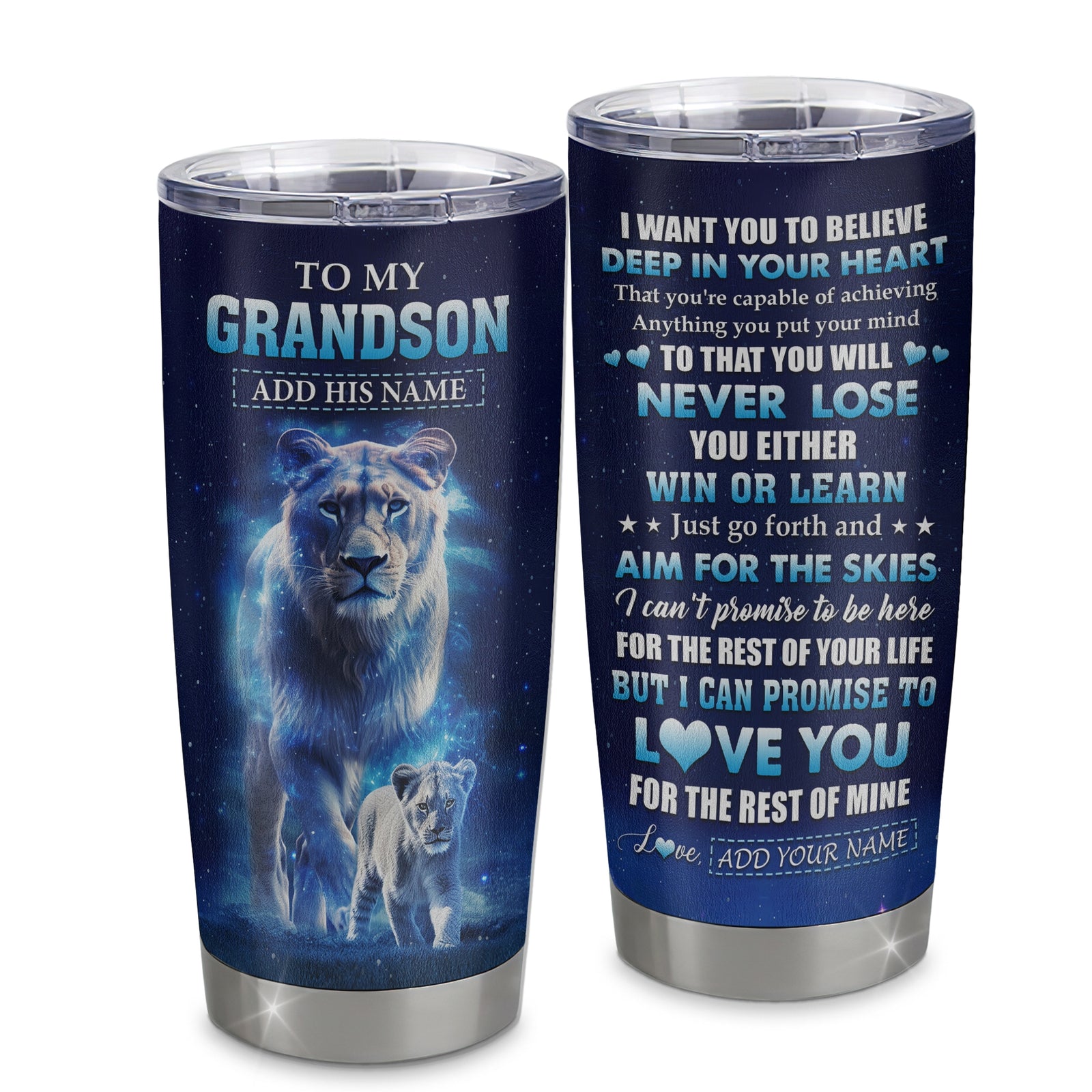 Personalized To My Grandson Tumbler From Grandma Nana Believe Your Heart Grandson Gift Birthday Graduation Christmas Custom Stainless Steel Cup Travel Mug | siriusteestore