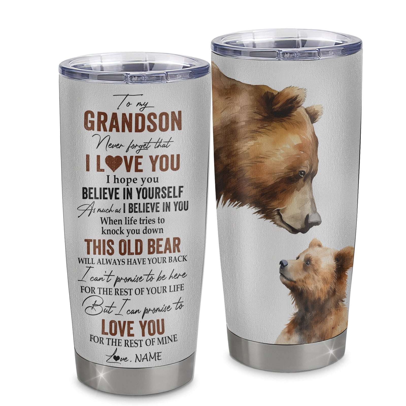 Personalized To My Grandson Tumbler From Grandma Nana Stainless Steel Cup Never Forget That I Love You Bear Grandson Birthday Graduation Christmas Travel Mug | siriusteestore