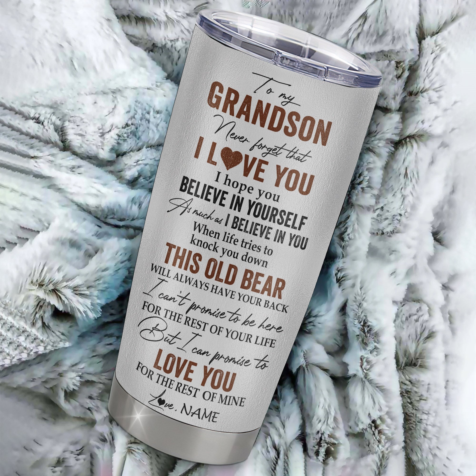 Personalized To My Grandson Tumbler From Grandma Nana Stainless Steel Cup Never Forget That I Love You Bear Grandson Birthday Graduation Christmas Travel Mug | siriusteestore