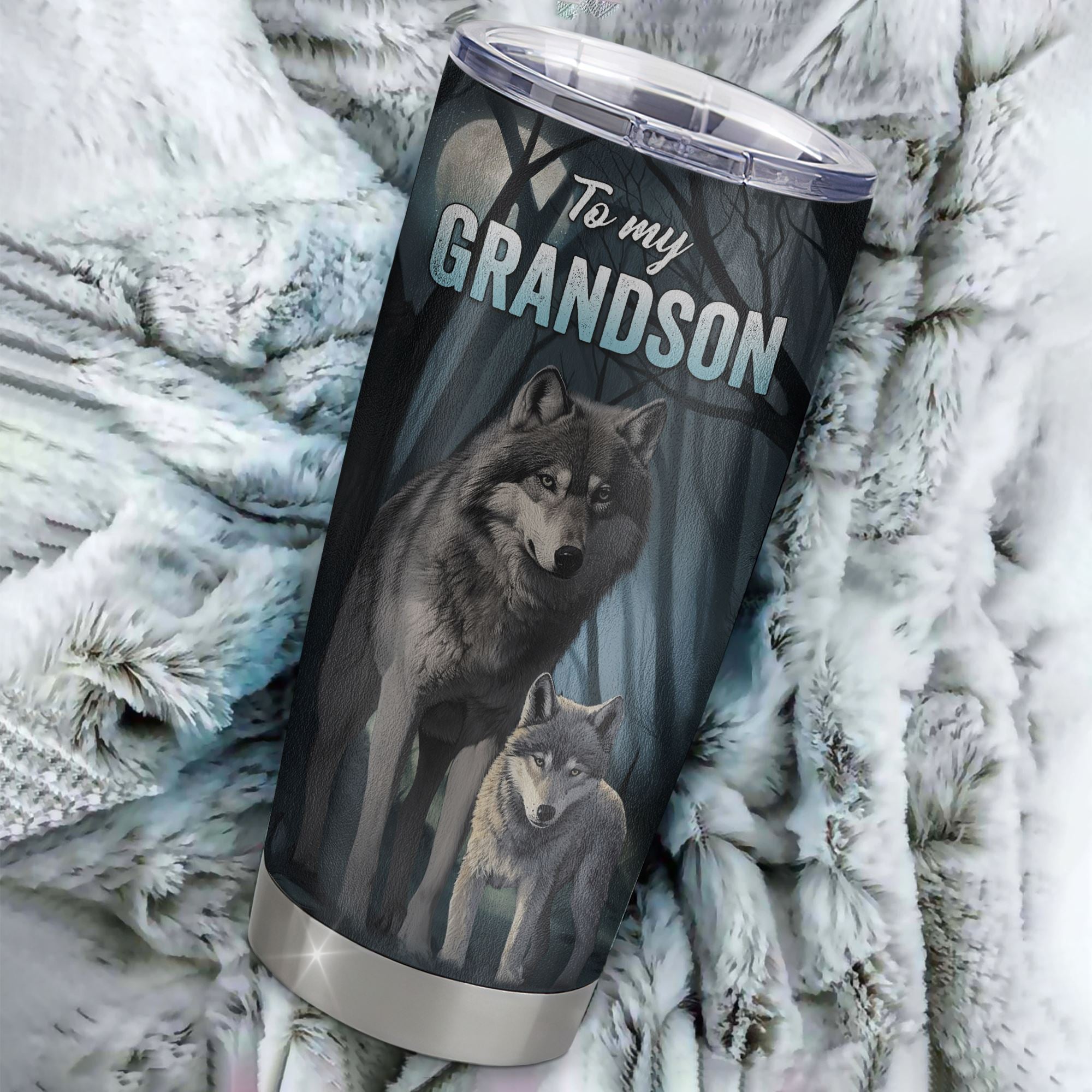 Personalized To My Grandson Tumbler From Grandma Pops Stainless Steel Cup Never Feel That You Are Alone Wolf Grandson Birthday Graduation Christmas Travel Mug | siriusteestore