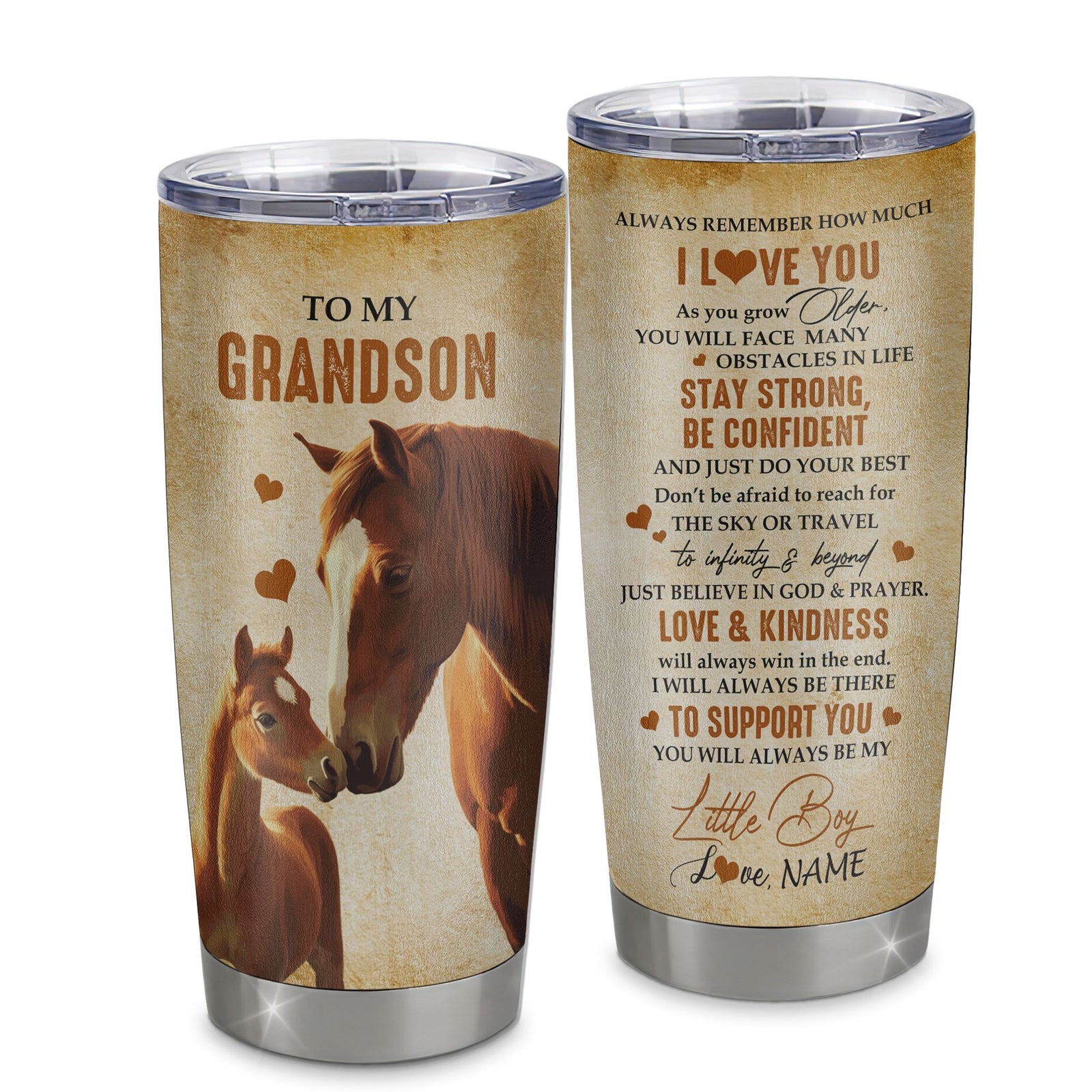 Personalized To My Grandson Tumbler From Grandma Stainless Steel Cup Always Remember I Love You Horse Grandson Birthday Gifts Graduation Christmas Custom Travel Mug | siriusteestore