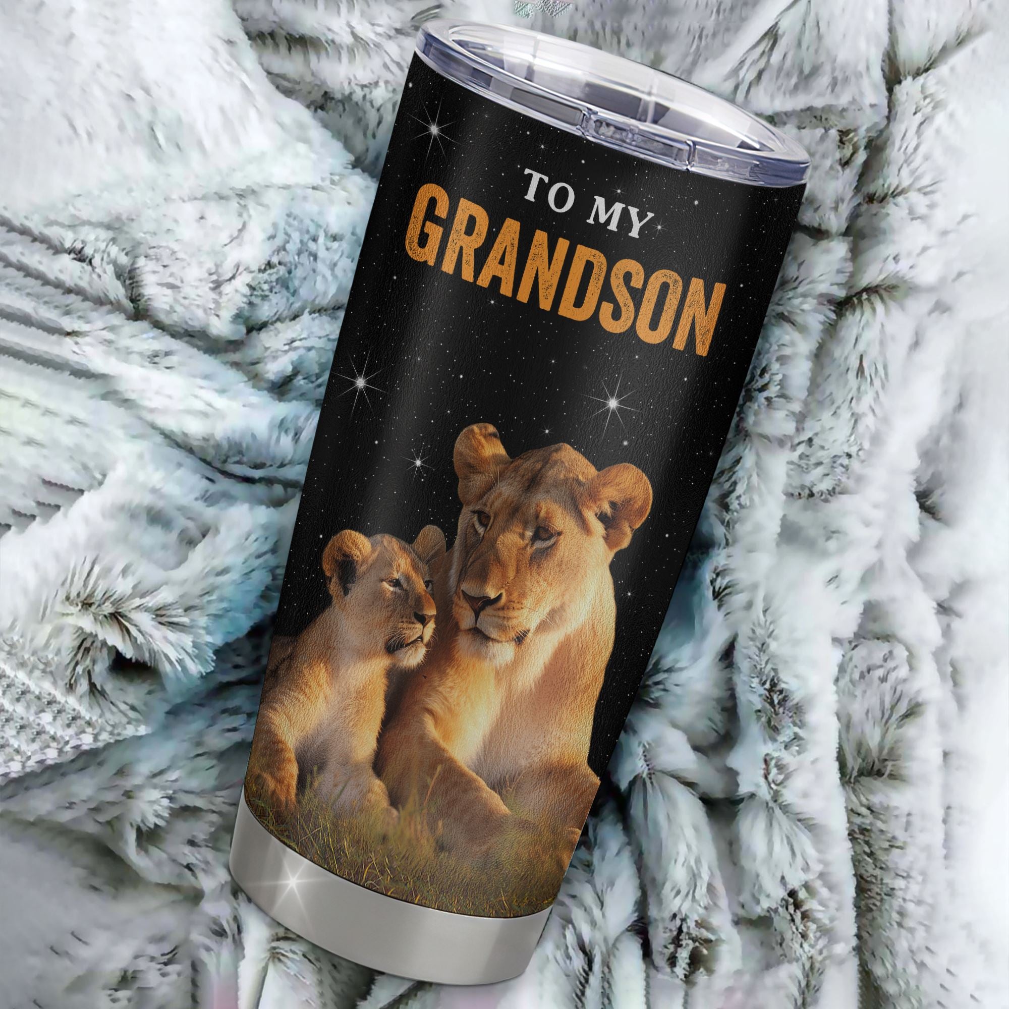 Personalized To My Grandson Tumbler From Grandma Stainless Steel Cup Live Laugh Love Lion Grandson Birthday Gifts Positive Graduation Christmas Custom Travel Mug | siriusteestore