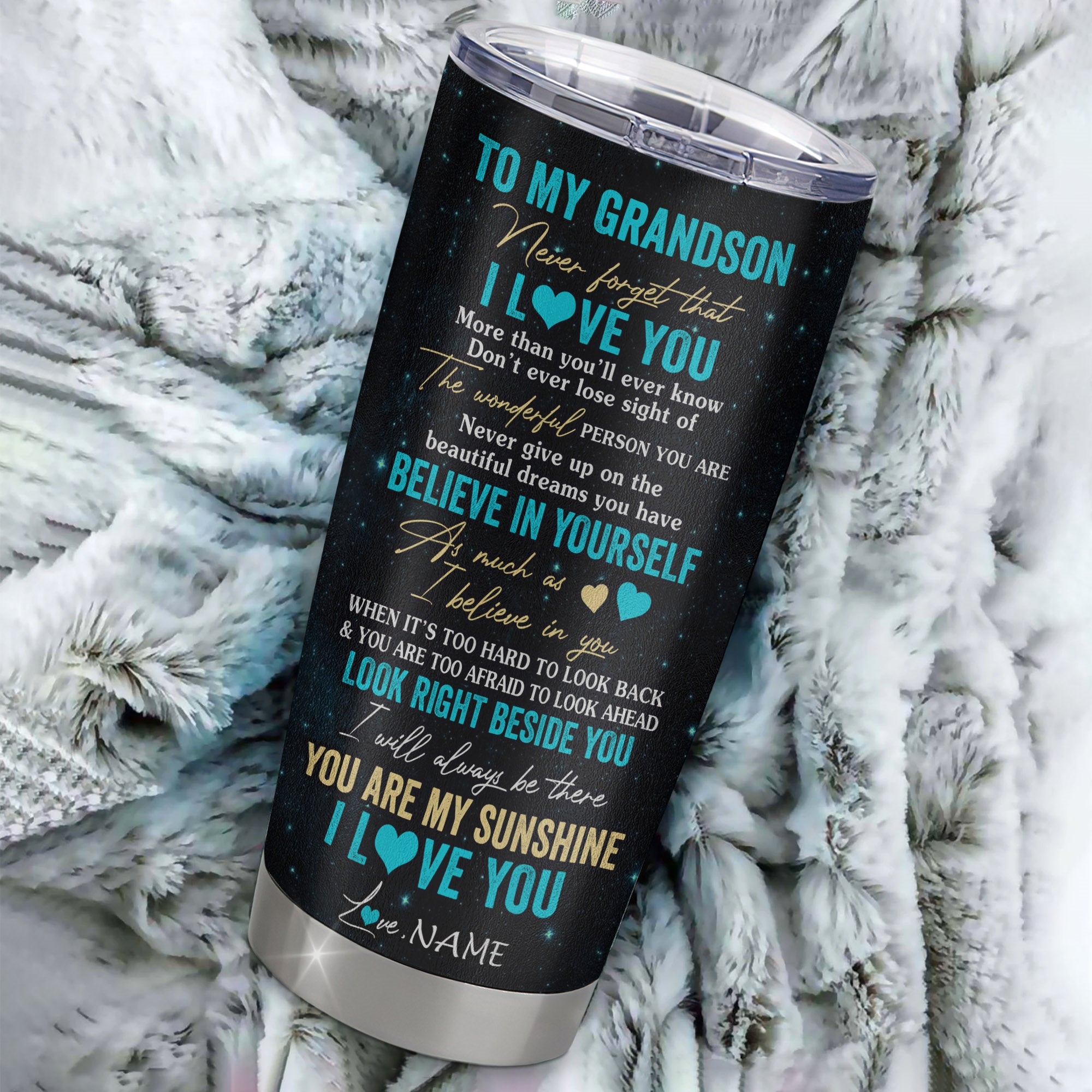 Personalized To My Grandson Tumbler From Grandma Stainless Steel Cup Never Forget I Love You White Tiger Grandson Birthday Graduation Christmas Travel Mug | siriusteestore