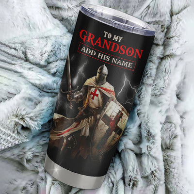 Personalized To My Grandson Tumbler From Grandpa Grandma For Men Warrior Knight Templar I Am The Storm Grandson Birthday Christmas Custom Stainless Steel Mug | siriusteestore
