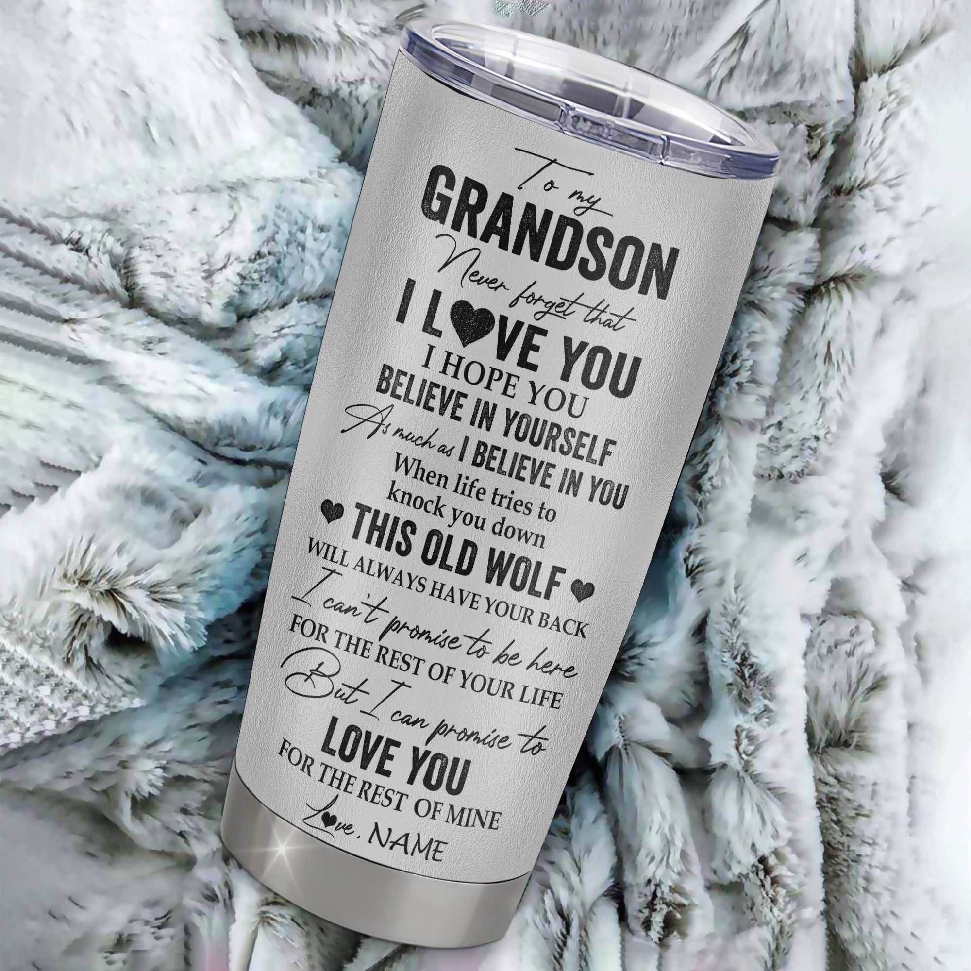 Personalized To My Grandson Tumbler From Grandpa Grandma Stainless Steel Cup This Old Wolf Love You Grandson Birthday Graduation Christmas Travel Mug | siriusteestore