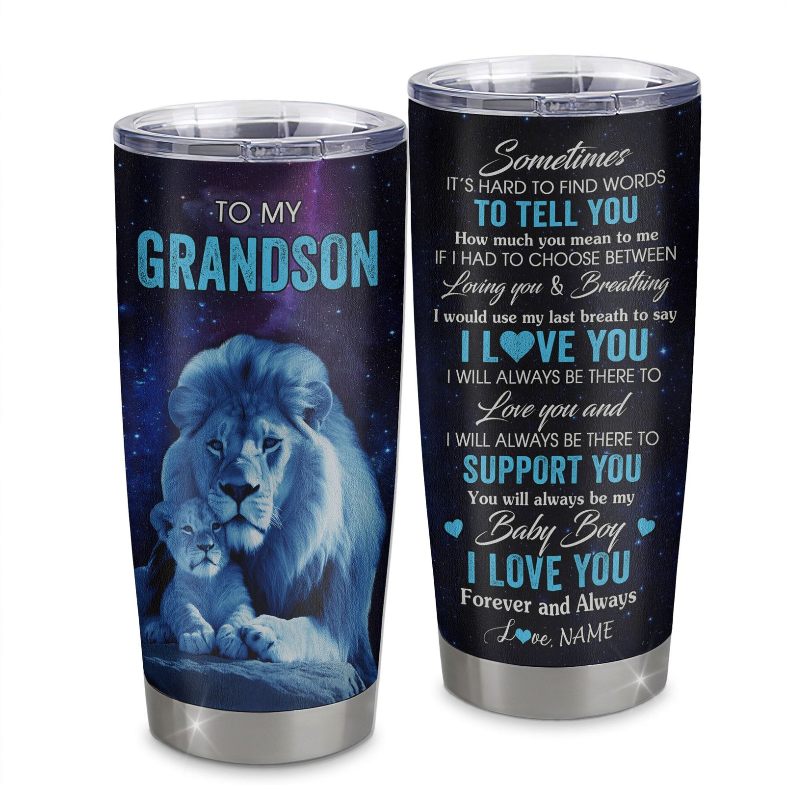 Personalized To My Grandson Tumbler From Grandpa Papa Stainless Steel Cup Sometimes It's Hard Lion Grandson Gift Birthday Graduation Christmas Custom Travel Mug | siriusteestore