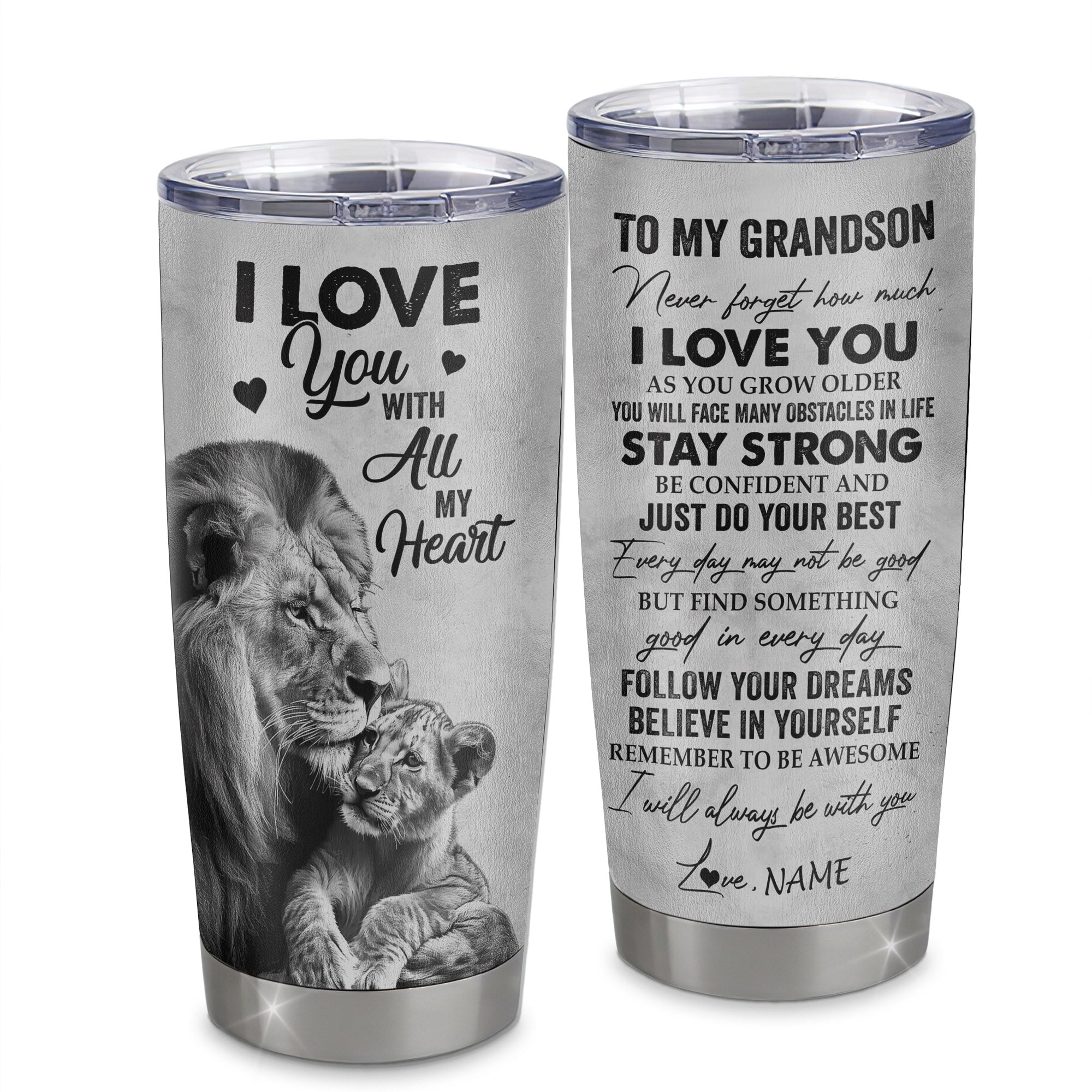 Personalized To My Grandson Tumbler From Papa Grandpa Stainless Steel Cup I Love You With All My Heart Grandson Birthday Graduation Christmas Travel Mug | siriusteestore