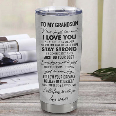 Personalized To My Grandson Tumbler From Papa Grandpa Stainless Steel Cup I Love You With All My Heart Grandson Birthday Graduation Christmas Travel Mug | siriusteestore