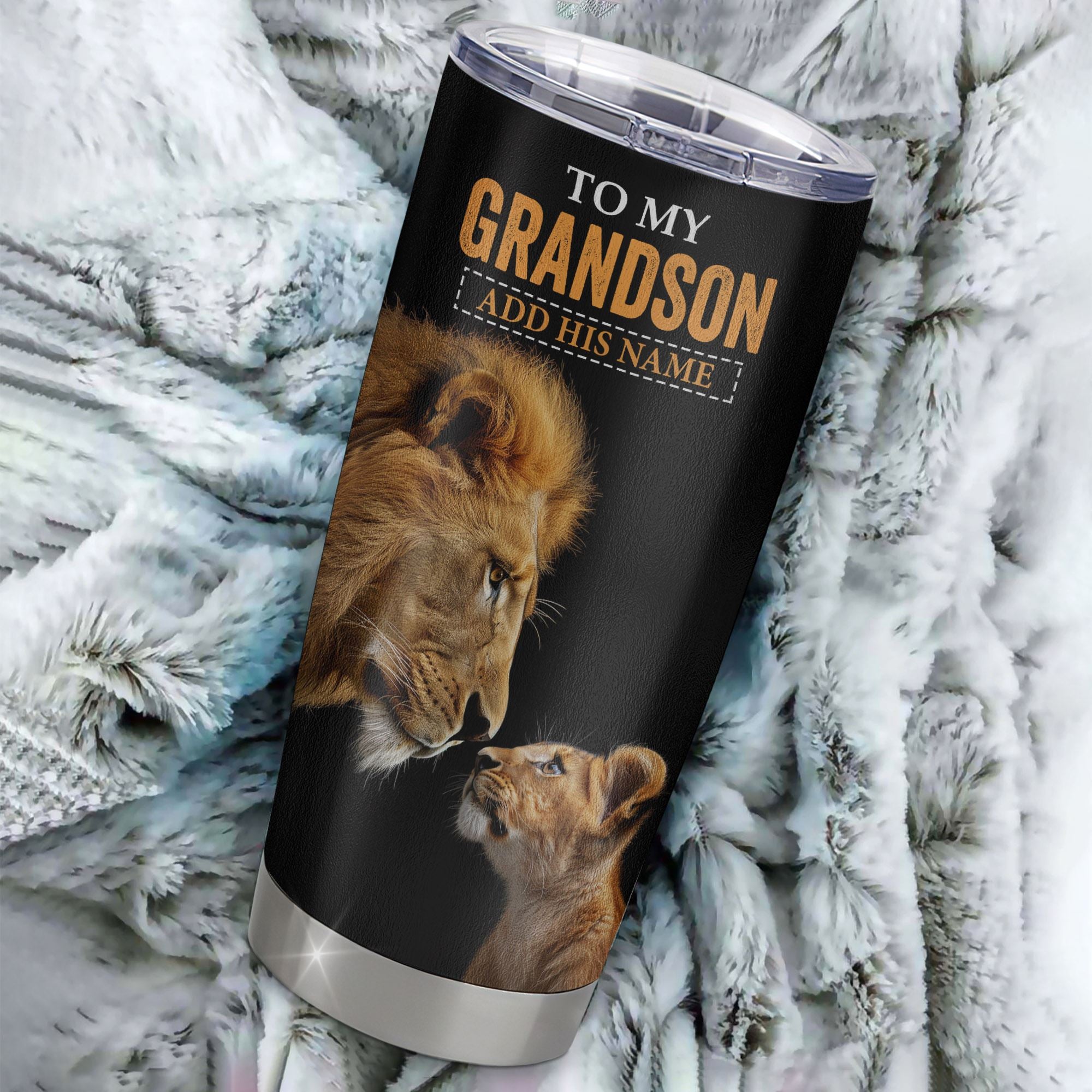 Personalized To My Grandson Tumbler From Papa Grandpa You Will Never Lose Lion Grandson Birthday Gifts Graduation Christmas Custom Stainless Steel Cup Travel Mug | siriusteestore