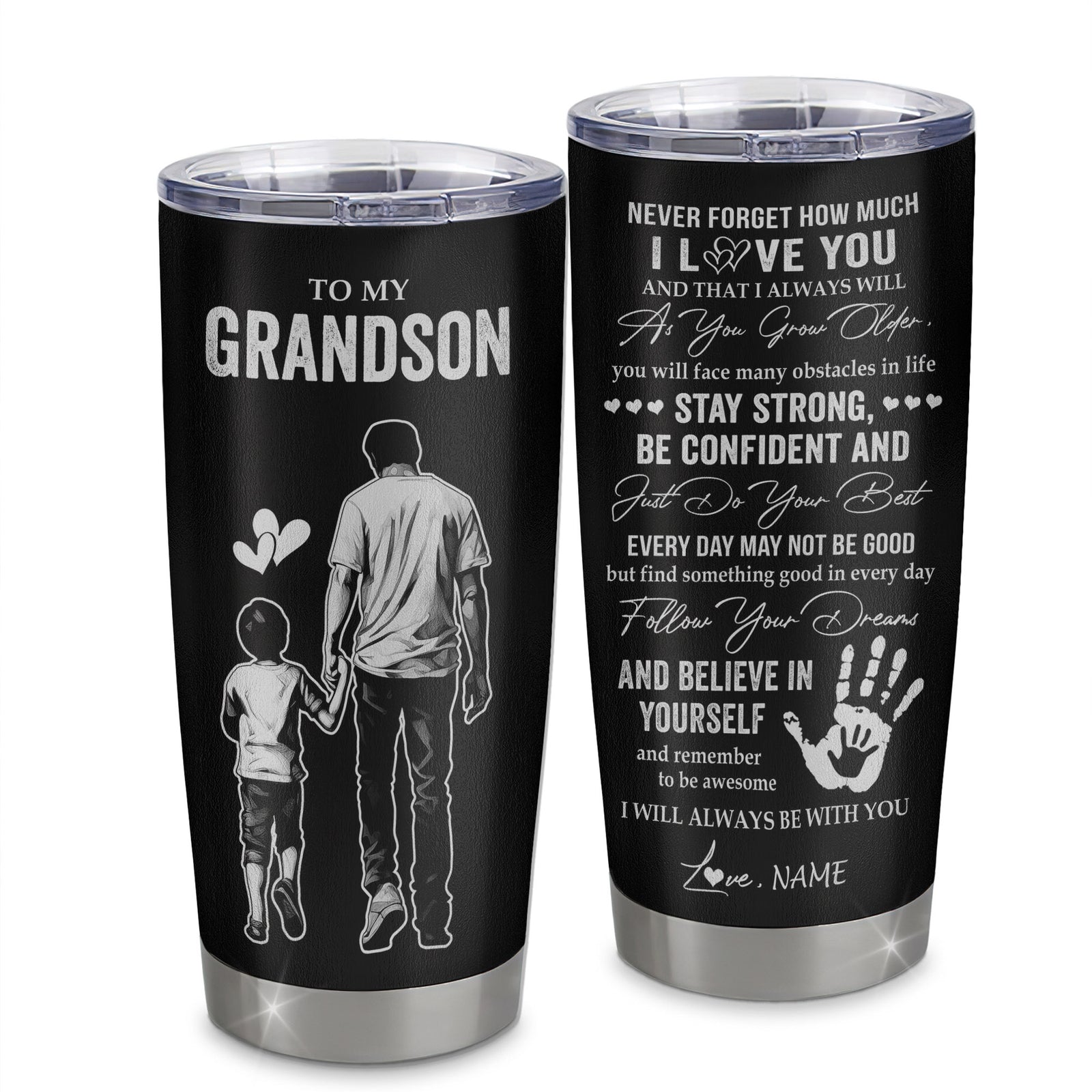 Personalized To My Grandson Tumbler Stainless Steel Cup I Love You Forever From Grandpa Grandson Birthday Gifts Christmas Thanksgiving Graduation Custom Travel Mug | siriusteestore