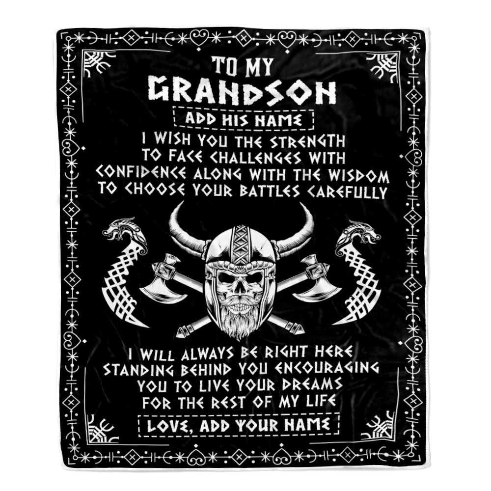 Personalized To My Grandson Viking Blanket From Grandma Grandpa I Wish You The Strength Scandinavian Norse Runes Viking For Men Birthday Gifts Fleece Blanket | siriusteestore