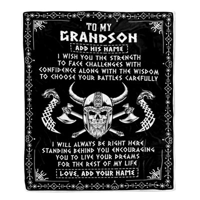 Personalized To My Grandson Viking Blanket From Grandma Grandpa I Wish You The Strength Scandinavian Norse Runes Viking For Men Birthday Gifts Fleece Blanket | siriusteestore