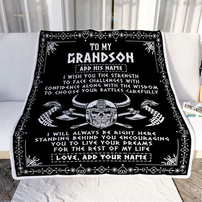 Personalized To My Grandson Viking Blanket From Grandma Grandpa I Wish You The Strength Scandinavian Norse Runes Viking For Men Birthday Gifts Fleece Blanket | siriusteestore