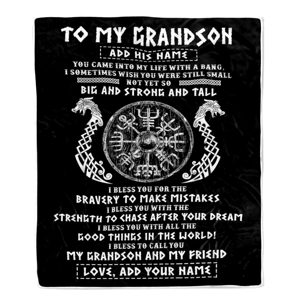 Personalized To My Grandson Viking Blanket From Papa My Grandson And My Friend Scandinavian Norse Grandson Birthday Gifts Christmas Customized Fleece Blanket | siriusteestore