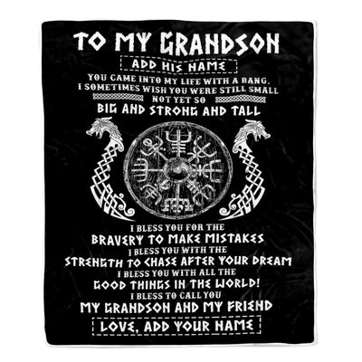 Personalized To My Grandson Viking Blanket From Papa My Grandson And My Friend Scandinavian Norse Grandson Birthday Gifts Christmas Customized Fleece Blanket | siriusteestore