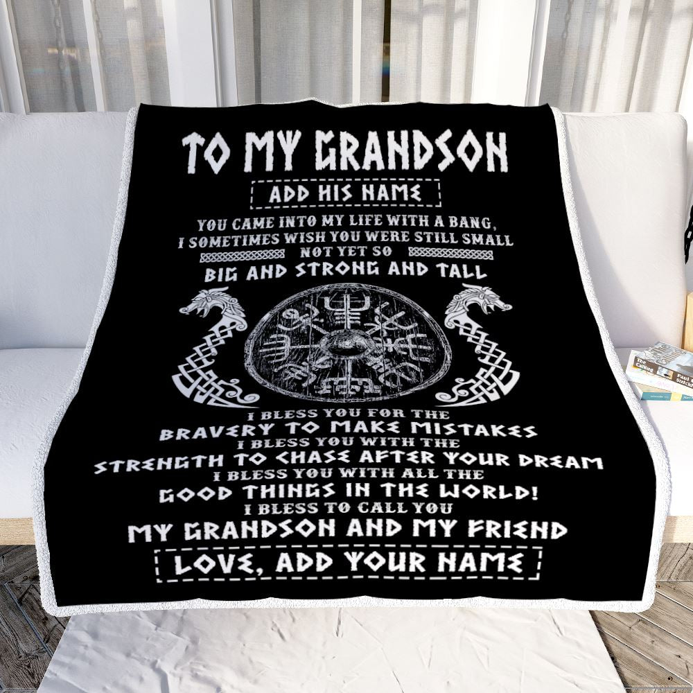 Personalized To My Grandson Viking Blanket From Papa My Grandson And My Friend Scandinavian Norse Grandson Birthday Gifts Christmas Customized Fleece Blanket | siriusteestore