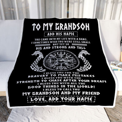 Personalized To My Grandson Viking Blanket From Papa My Grandson And My Friend Scandinavian Norse Grandson Birthday Gifts Christmas Customized Fleece Blanket | siriusteestore