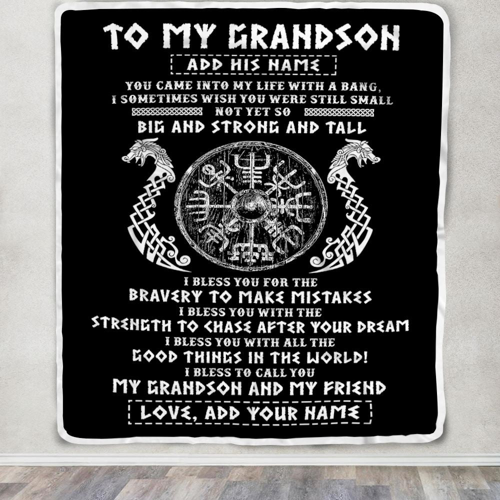 Personalized To My Grandson Viking Blanket From Papa My Grandson And My Friend Scandinavian Norse Grandson Birthday Gifts Christmas Customized Fleece Blanket | siriusteestore
