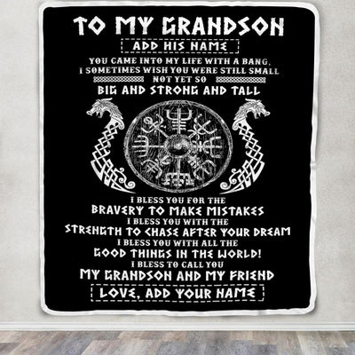 Personalized To My Grandson Viking Blanket From Papa My Grandson And My Friend Scandinavian Norse Grandson Birthday Gifts Christmas Customized Fleece Blanket | siriusteestore