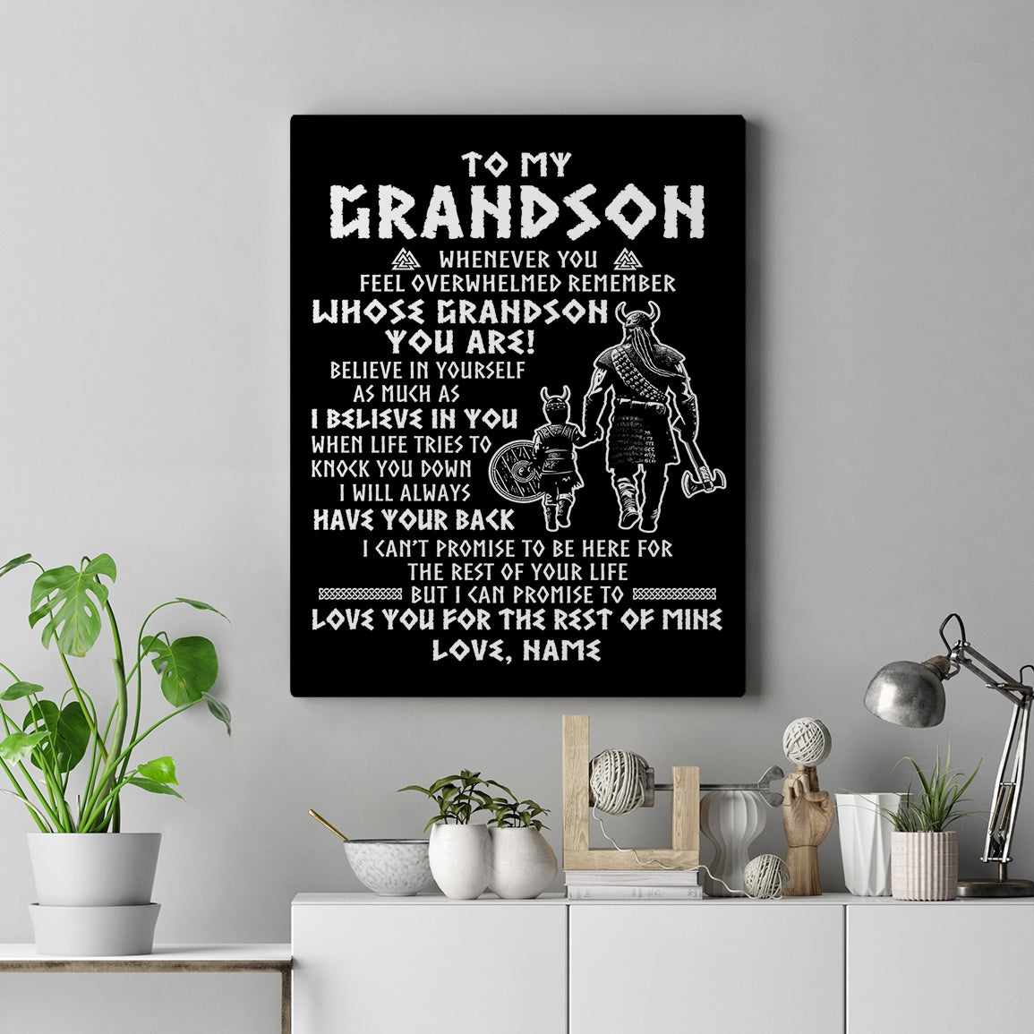 Personalized To My Grandson Viking Canvas From Grandpa Whenever You Feel Overwhelmed Grandson Birthday Gifts Graduation Christmas Custom Wall Art Print Framed Canvas | siriusteestore