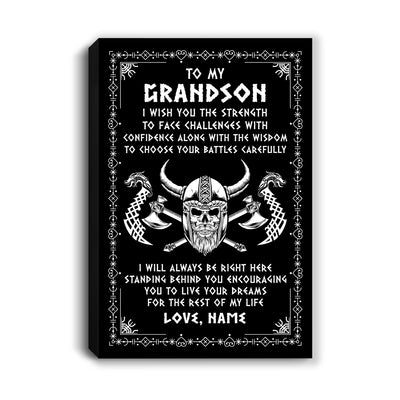 Personalized To My Grandson Viking Canvas I Wish You The Strength Scandinavian Norse Runes Viking For Men Birthday Gifts Christmas Custom Wall Art Print Framed Canvas | siriusteestore