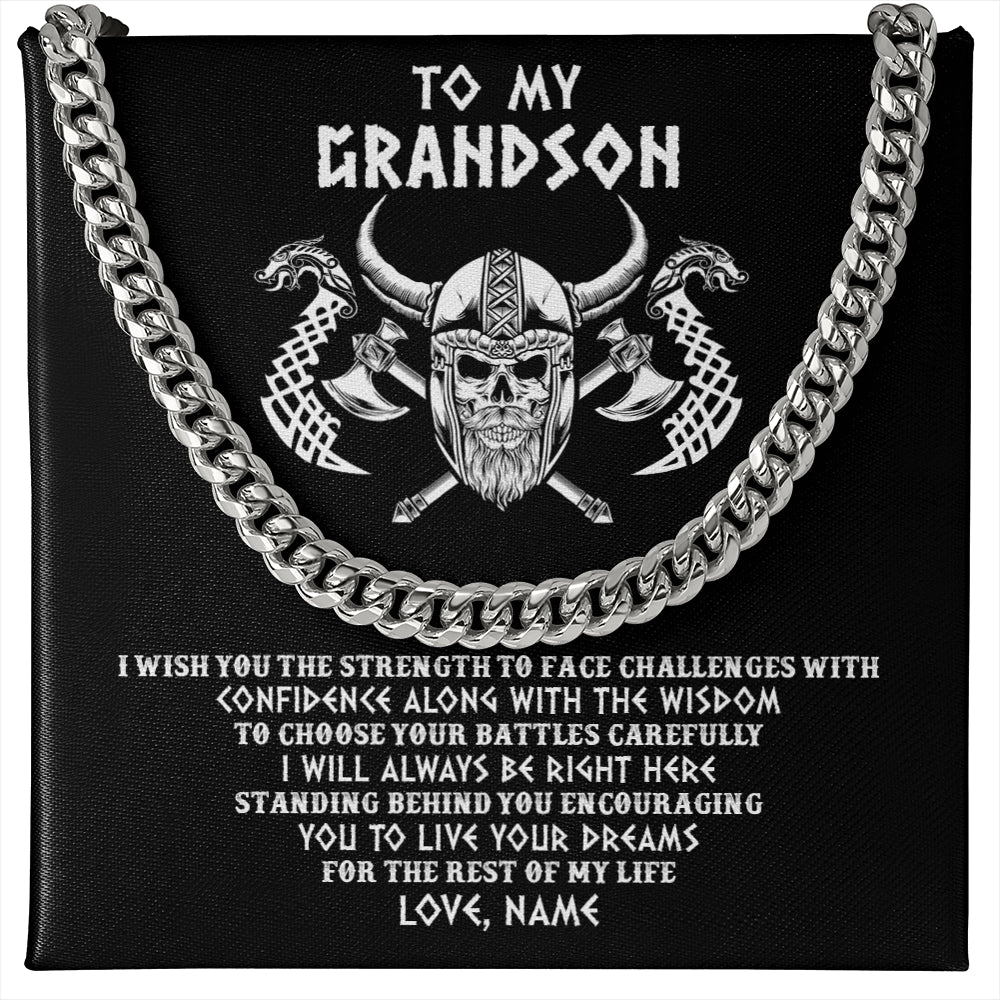 Cuban Link Chain Necklace Stainless Steel | 1 | Personalized To My Grandson Viking Necklace I Wish You The Strength Scandinavian Norse Runes Viking For Men Birthday Christmas Customized Gift Box Message Card | siriusteestore
