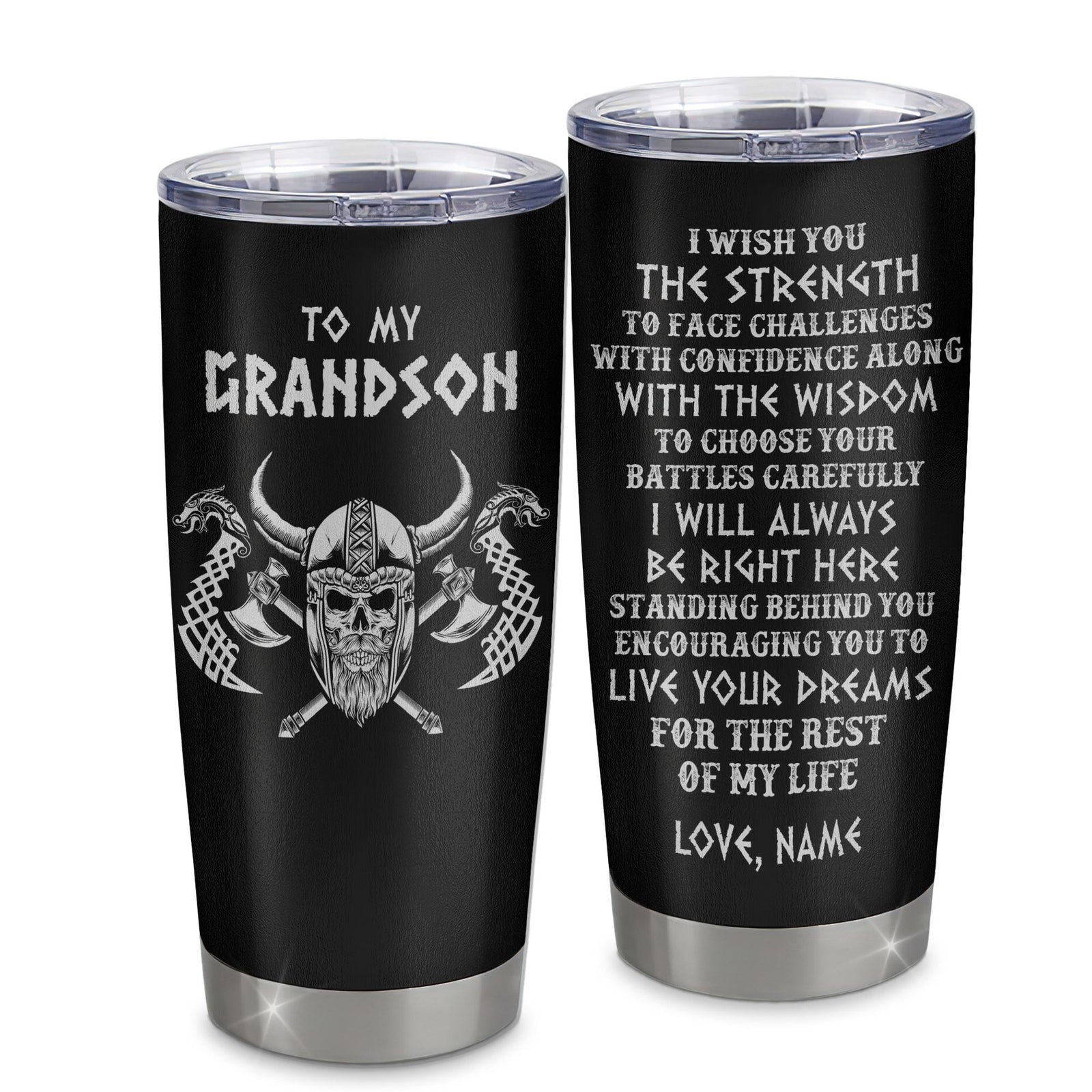 Personalized To My Grandson Viking Tumbler From Grandma Papa I Wish You The Strength Scandinavian Norse Runes Viking For Men Birthday Gifts Christmas Custom Travel Mug | siriusteestore
