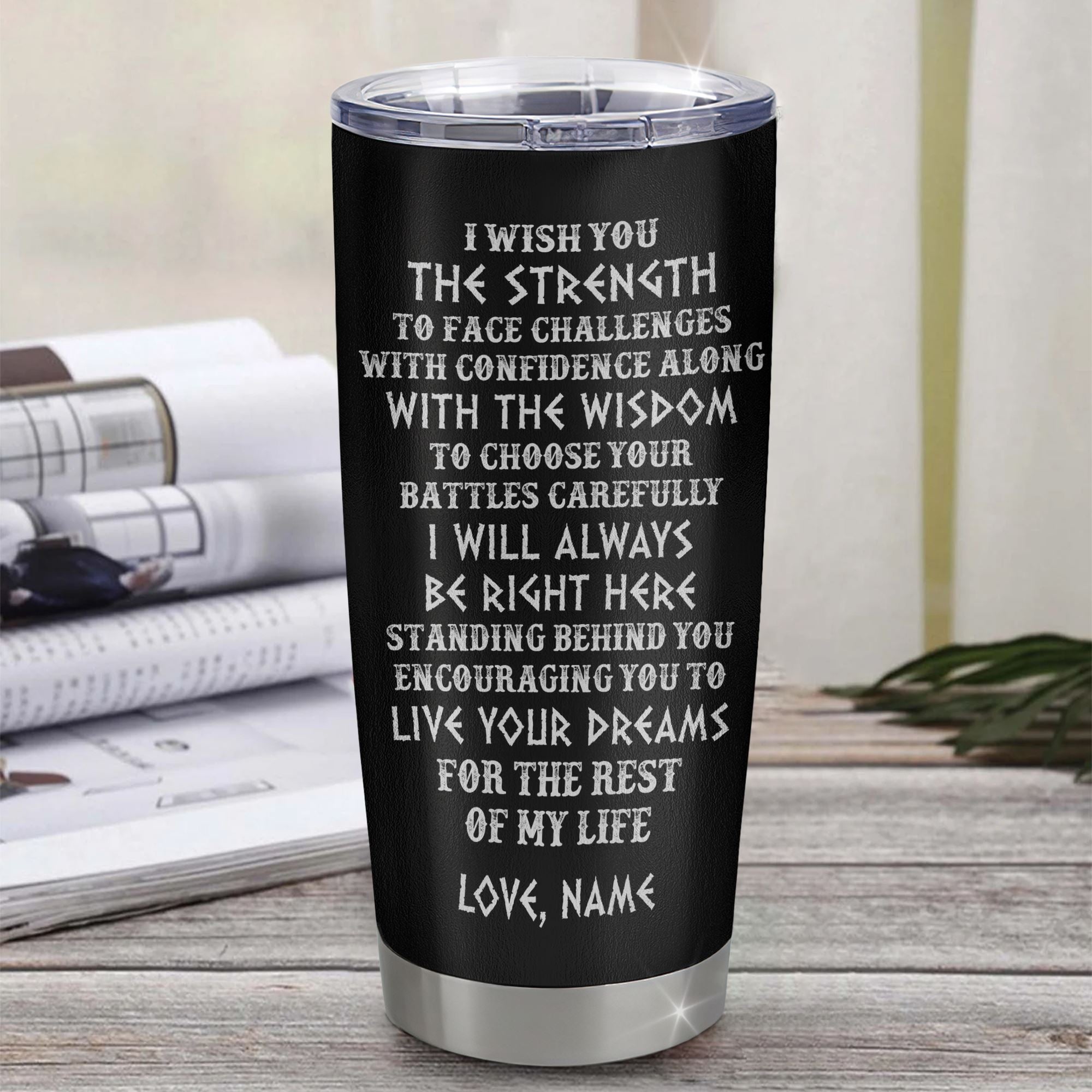 Personalized To My Grandson Viking Tumbler From Grandma Papa I Wish You The Strength Scandinavian Norse Runes Viking For Men Birthday Gifts Christmas Custom Travel Mug | siriusteestore