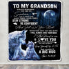 Personalized To My Grandson Wolf Blanket From Grandma Grandpa Always Remember Granddaughter Birthday Graduation Christmas Customized Bed Fleece Blanket | siriusteestore