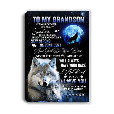 Personalized To My Grandson Wolf Canvas From Grandma Grandpa Always Remember Granddaughter Birthday Gifts Graduation Christmas Custom Wall Art Print Framed Canvas | siriusteestore