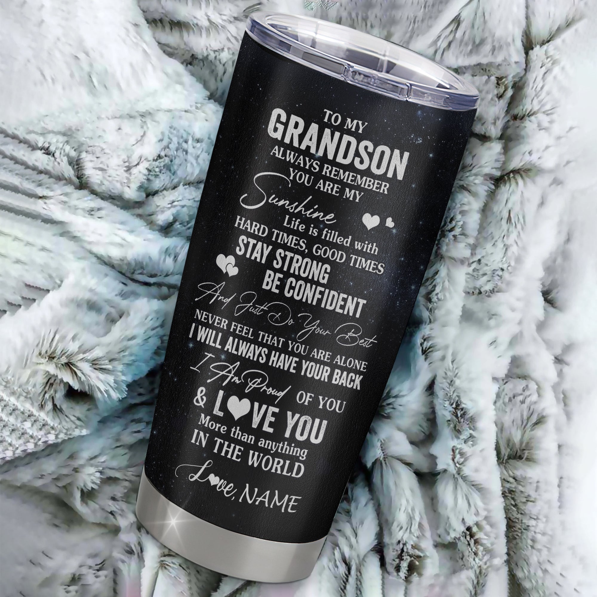 Personalized To My Grandson Wolf Tumbler From Grandma Grandpa Nana Stainless Steel Cup Always Remember Grandson Birthday Graduation Christmas Travel Mug | siriusteestore