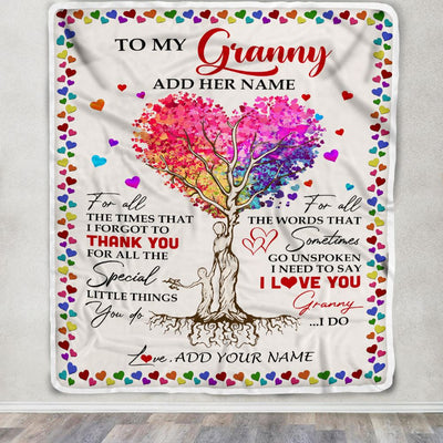 Personalized To My Granny Blanket From Grandkids Colorful Tree Thank You For All Granny Birthday Gifts Mothers Day Christmas Customized Fleece Throw Blanket | siriusteestore