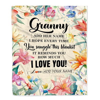 Personalized To My Granny Blanket From Grandkids Grandson Floral I Love You Great Granny Birthday Gifts Mothers Day Christmas Customized Fleece Blanket | siriusteestore